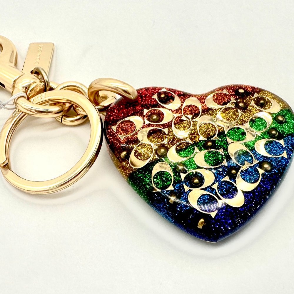 NWT Coach Heart Glitter Keychain Resin